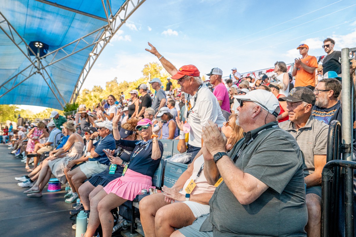 Crowd-filled stands at Championship Court during the US Open Pickleball Championships in Naples, Florida
